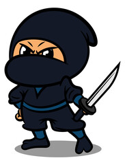 Cartoon illustration of Ninja holding a katana swords and get ready to fight, best for mascot, logo, and sticker with japanese culture themes