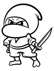Cartoon illustration of Ninja holding a katana swords and get ready to fight, best for mascot, logo, and coloring book with japanese culture themes
