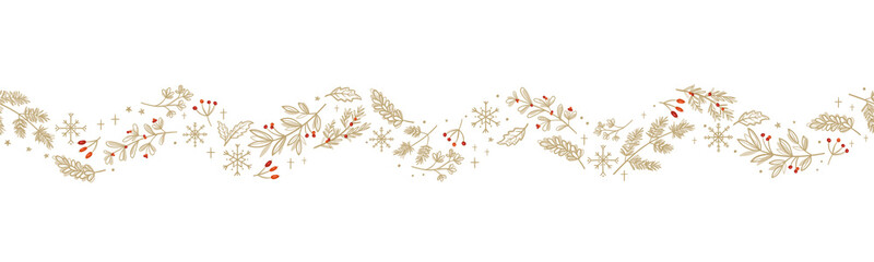 Lovely hand drawn horizontal seamless borders with winter branches, Christmas design, great for decorations, prints, cards - vector design - obrazy, fototapety, plakaty