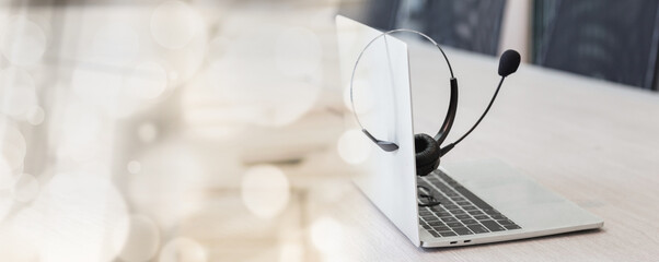 Communication support, call center and customer service help desk. VOIP headset for customer service support (call center) concept .