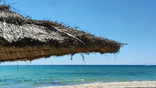parasol en paille sur une plage