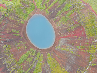 Drone view at Kerio crater in the island of Iceland