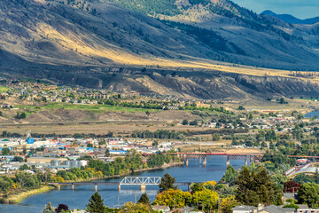 Bird view of Kamloops city on summer evening time