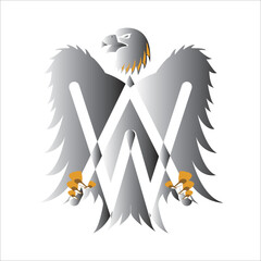 Eagle letter AW or WA  silver logo - obrazy, fototapety, plakaty