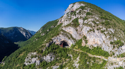entrance of the cave of Niaux, Vicdessos valley, Niaux, department of Ariège, Pyrenean mountain...