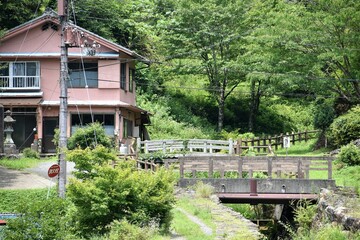 Fototapeta na wymiar 日本の田舎、原風景、夏、美山、かやぶき、美山かやぶきの里、