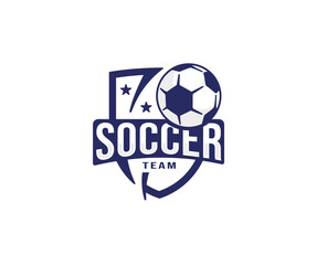 Obraz premium Soccer emblem logo design. Football club badge or label vector design. Football logo with shield and ball
