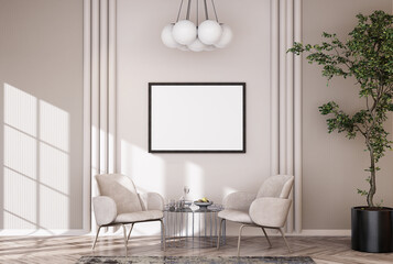 Mock up poster frame in modern interior background