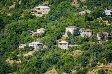 Fototapeta na wymiar Small village and houses. Houses in the forest