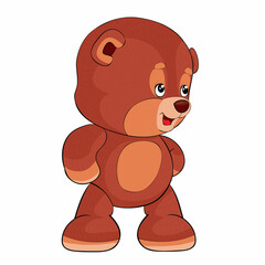 teddy bear toy of brown color stands in a pose - arms at sides, cartoon illustration, isolated object on a white background, vector,
