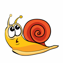 cute snail character with big eyes scared of something and running away, cartoon illustration, isolated object on white background, vector,