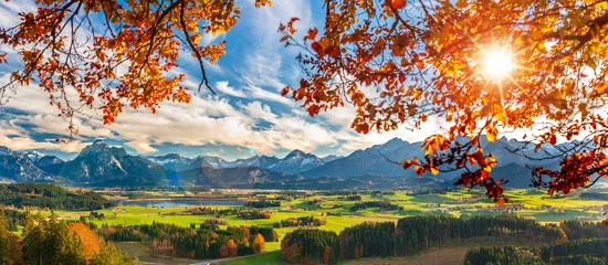 Fototapeten Panoramalandschaft im Herbst mit Baum und Berg © Wolfilser