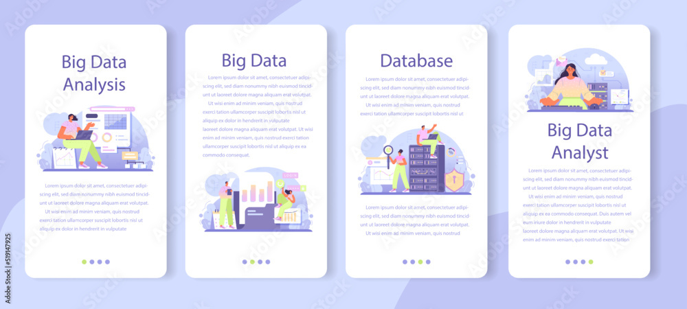 Poster big data analytics mobile application banner set. big data based