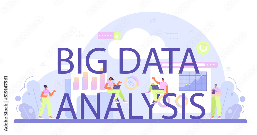 Poster big data analysis typographic header. big data based development