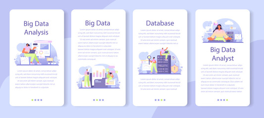 Big data analytics mobile application banner set. Big data based