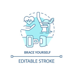 Brace yourself turquoise concept icon. Surviving air accident abstract idea thin line illustration. Fully flexed position. Isolated outline drawing. Editable stroke. Arial, Myriad Pro-Bold fonts used