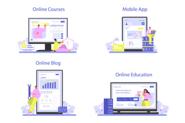 Data base administrator online service or platform set. Manager working