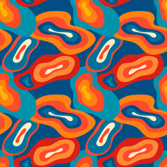 Groovy hippie pattern with colorful abstract spots, streaks, blots.
