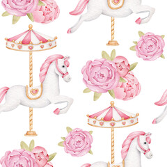 Carousel horses and peony pattern © Victoria