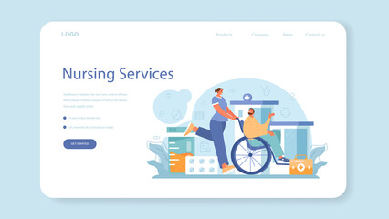 Nurse web banner or landing page. Medical assistant, hospital worker