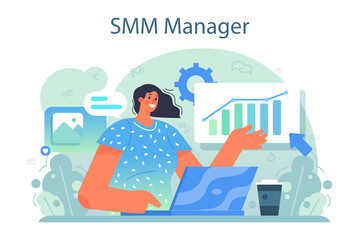 SMM manager concept. Social media marketing specialist advertising