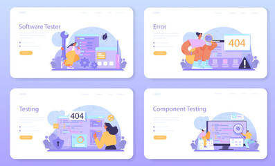 Obraz premium Software tester web banner or landing page set. Application or website