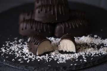 chocolate homemade bounty with coconut fillings