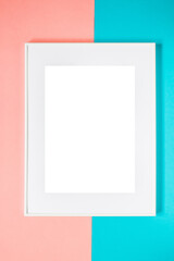 Mock up poster. Minimal template with empty picture frame mock up. Pink and blue background