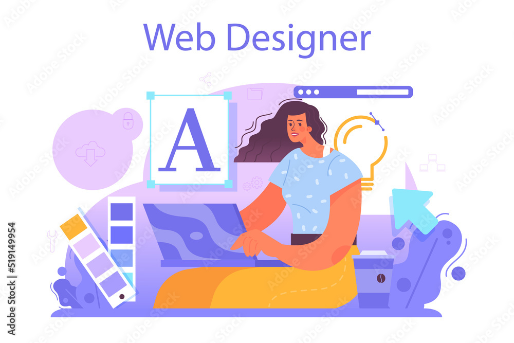 Poster web designer concept. interface and content design and development.