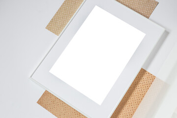 Mock up poster. Minimal template with empty picture frame mock up. White background, boho