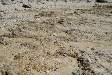 The surface of hardened coral and sandy beach 