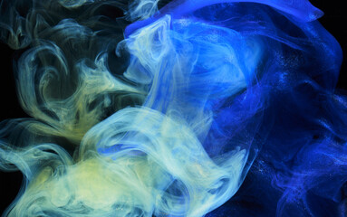 Liquid fluid art abstract background. Blue acrylic paint underwater, galactic smoke ocean