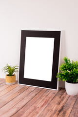 Mock up poster. Minimal template with empty picture frame mock up. White background, boho