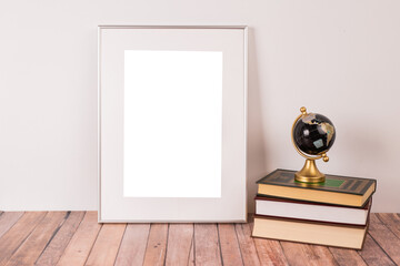 Mock up poster. Minimal template with empty picture frame mock up. White background, boho