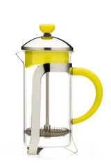 Empty french coffee press isolated on white background