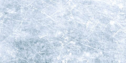 Natural scratched ice at the ice rink as texture or background for winter composition, large long...