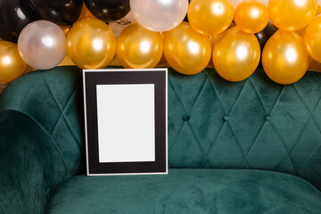 Mock up poster. Minimal template with empty picture frame mock up. Wall decor, home wall