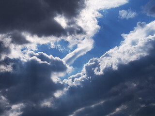 青空に浮かぶ黒い雲と白い雲