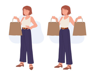 Woman with shopping bags. happy woman enjoy shopping. cartoon vector illustration