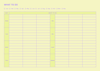 Note, scheduler, diary, planner document template illustration. Weekly chore chart template.