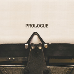 Prologue headline written on vintage type writer from 1920s