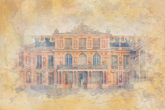 Versailles Palace facade - Watercolor effect illustration