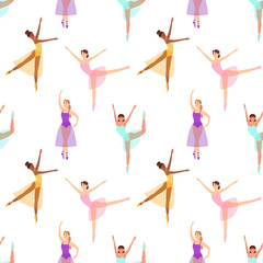 Seamless pattern with beautiful dancing ballerinas, vector illustration