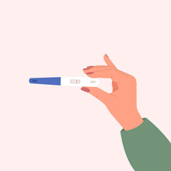 Illustration of a woman's hand holding a negative pregnancy test. Vector