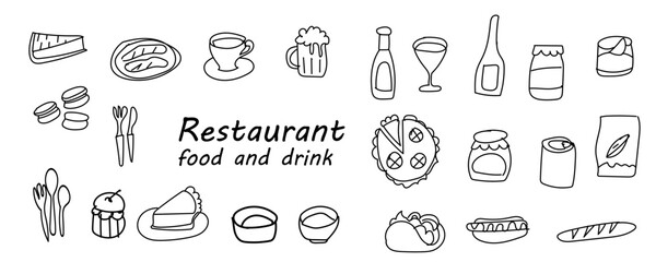 set of hand-drawn illustrations of knives restaurants food and drink con set Vector illustration Hand drawn doodle
