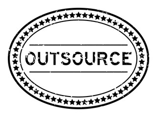 Grunge black outsource word oval rubber seal stamp on white background