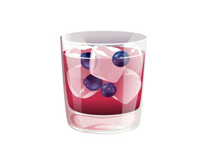 Blueberry old - fashioned cocktail .Refreshing drink with blueberries and ice.Vector illustration .