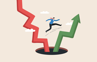 Stock market volatility. .Adjustment of investment portfolio.  Stop loss, up trend.Businessman change to investment in stock market trend.
