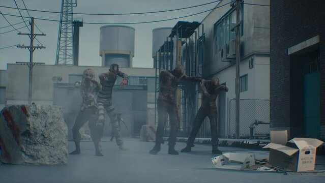Horde of Zombies Walks in an Abandoned City 3D Animation Rendering Cinematic 4K