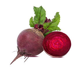 Beetroot with leaves isolated on white background